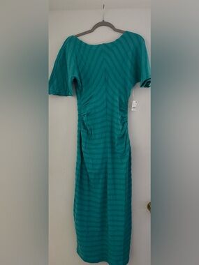 Free People Teal Striped Maxi Dress with Short Sleeves